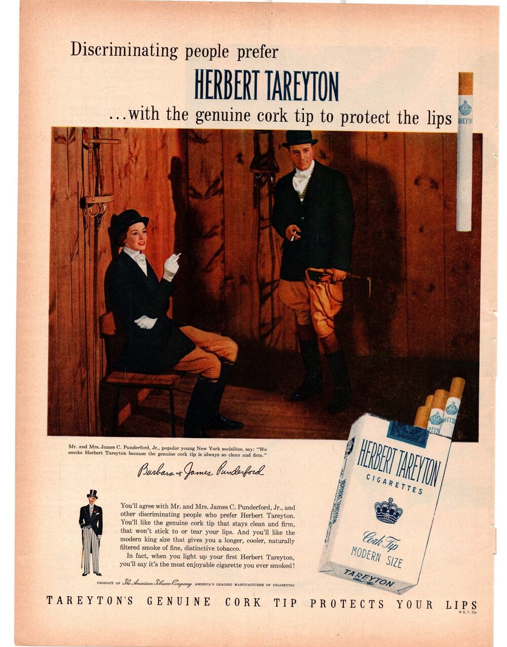 Herbert Tareyton Cigarettes Advertisement 1950s Vintage Tobacciana Full Color
